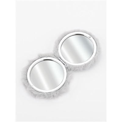 Зеркало складное «Мех», d=8 см, с увеличением, с искусственным мехом, серое