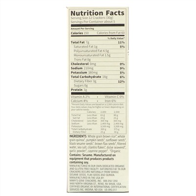Mary's Gone Crackers, Крекеры Super Seed, нори и черный кунжут, 155 г
