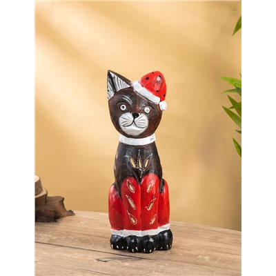 Фигура интерьерная «Кот новогодний», 14×10×40 см, дерево