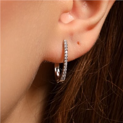 Серьги галочки ювелирная бижутерия, покрытие посеребрение, вставка: фианиты, цвет: прозрачный, арт.213.581