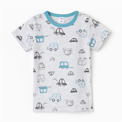 Футболка детская, цвет серый/машинки, рост 80