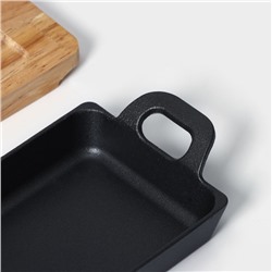 Сковорода чугунная «Прямоугольник», 25×12 см, с ручками, на деревянной подставке