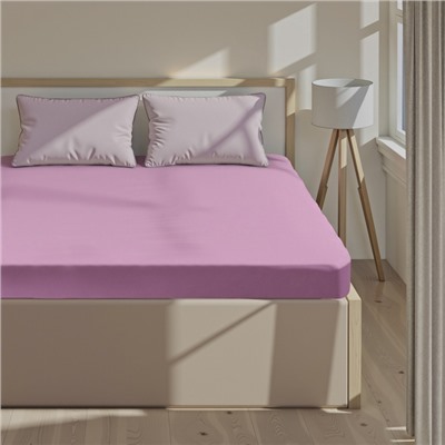 Простыня на резинке 2-спальная «Этель», 180×200+25 см, сиреневая, поплин