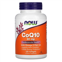 Now Foods, коэнзим Q10 с рыбьим жиром с омега-3, 60 мг, 120 капсул