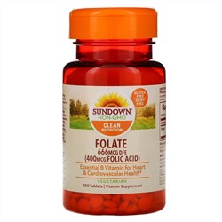 Sundown Naturals, Фолат, 666 мкг фолиевого эквивалента, 350 таблеток