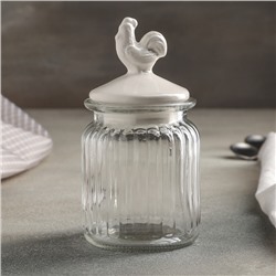 Банка стеклянная для сыпучих продуктов с керамической крышкой «Петух», 300 мл, 7.5×14.5 см, цвет крышки белый
