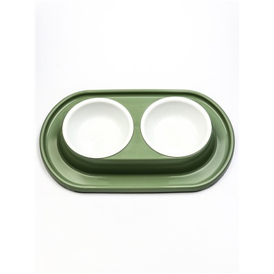 Миска двойная для животных «Мур-мяу», 300 мл, на подставке, пластик, цвет фисташковый