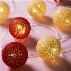 УЦЕНКА Гирлянда «Нить» 5 м с насадками «Клубки красно-золотистые», IP20, прозрачная нить, 20 LED, свечение тёплое белое, 220 В