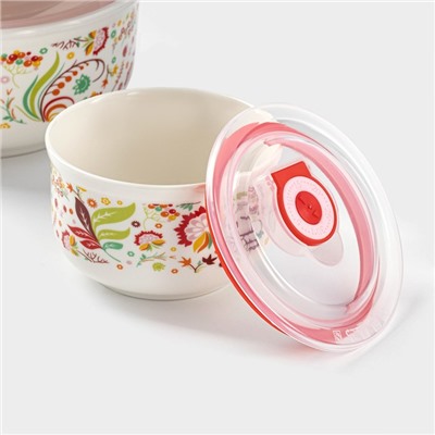 Набор салатников с вакуумными крышками «Ирена», 3 предмета: 300 мл, 600 мл, 900 мл, керамика