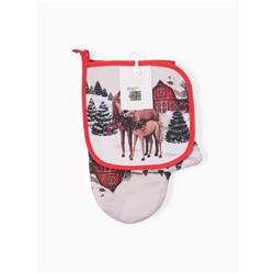 Набор кухонный «Этель» Horse family, варежка-прихватка 20×28 см, прихватка 19×19 см