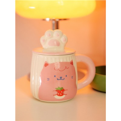 Кружка с крышкой Доляна «Лапочка», 450 мл, керамика, розовая