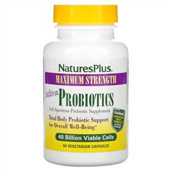 Nature's Plus, ультрапробиотики, максимальная эффективность, 40 млрд жизнеспособных клеток, 60 растительных капсул