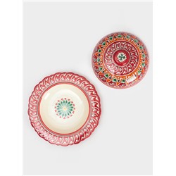 Блинница узбекская Риштанская Керамика «Цветы», d=24 см, керамика, красная