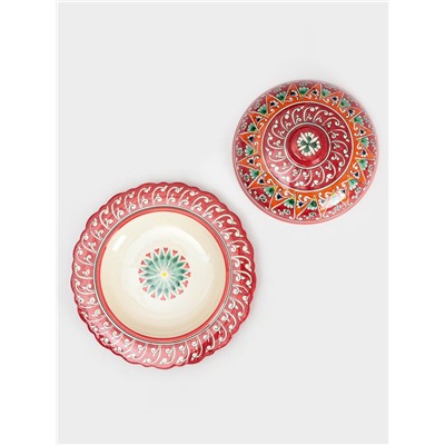 Блинница узбекская Риштанская Керамика «Цветы», d=24 см, керамика, красная