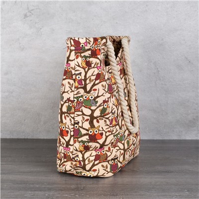 Сумка пляжная на молнии 45х32х14 см Совушка бежевый / BB23 /уп 1/