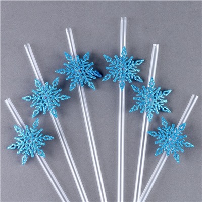 Трубочки для коктейлей одноразовые «Снежинки», в наборе 6 шт., голубые