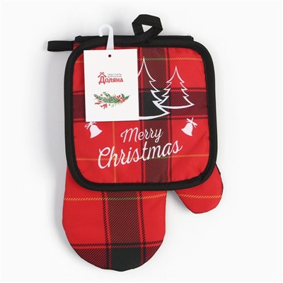 Кухонный набор «Доляна» Christmas (2 предмета), прихватка 17×17 см, варежка 26×16 см,100% п/э