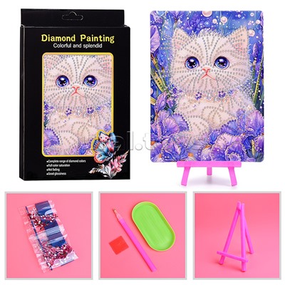 Мозаика алмазная "Белый котик" 15*20см