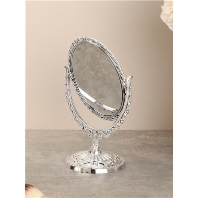 Зеркало настольное ажурное двустороннее 20 см овал / YDW-02 /уп 72/серебро