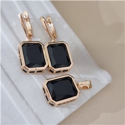Комплект ювелирной бижутерии коллекция "Дубай" серьги и кулон, покрытие позолота, вставка: стекло, цвет: черный, арт.414.281