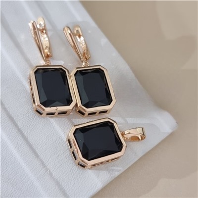 Комплект ювелирной бижутерии коллекция "Дубай" серьги и кулон, покрытие позолота, вставка: стекло, цвет: черный, арт.414.281