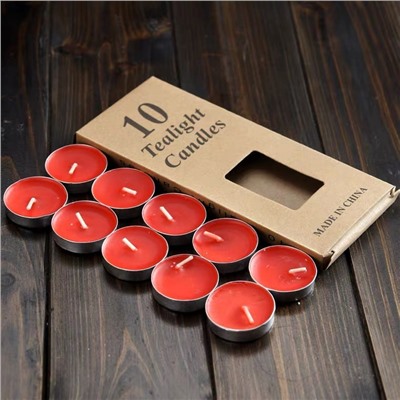 Свечи чайные классические без запаха НАБОР 10 шт. Размер 3*0,9 см. Цвет: КРАСНЫЙ
