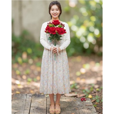 Искусственные цветы, Роза раскрытый бутон, букет 12 веточек, высотой ~ 45-50см