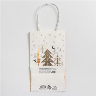 Пакет подарочный новогодний крафтовый «С Новым годом», 12×21×9 см