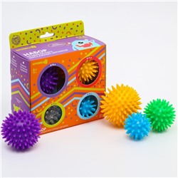 УЦЕНКА Развивающие массажные мячики с шипами твердые Крошка Я «Ёжики», 4 шт., d=5.6.7.8 см