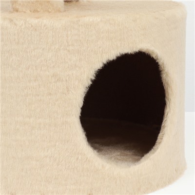 Комплекс для кошек с когтеточкой, с круглым домом, 2 полками, 42×42×90 см, бежевый