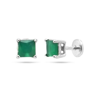 Серьги из серебра зеленый агат, Ю-25002р