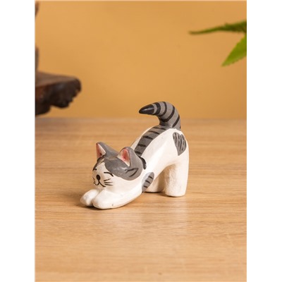 Сувенир «Потягивающийся Кот», 2.5×5×6 см, дерево, чёрно-белый