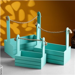 Подарочный ящик «Аром», деревянный, ручка - канат, бирюзовый, набор 3 шт.