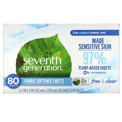 Seventh Generation, Free & Clear, кондиционер для белья в виде салфеток, 80 штук