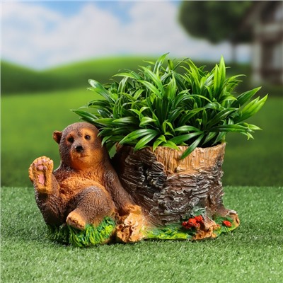 Декоративное кашпо из полистоуна «Медвежонок у пня», 25×13 см