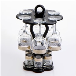 Мини-бар «Изящный», 12 предметов, бокал 240 мл, стопка 50 мл, гравировка, стекло, прозрачный, золотистый