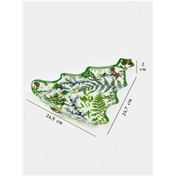 Блюдо сервировочное новогоднее Доляна «Еловые ветки», 24.5×24.7×2 см, стекло, белое, зелёное