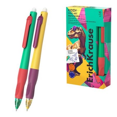 Ручка гелевая автоматическая "Пиши-стирай" Kiddy Matic&Grip "Dino Art" синяя 0.5 мм 63696 ErichKrause