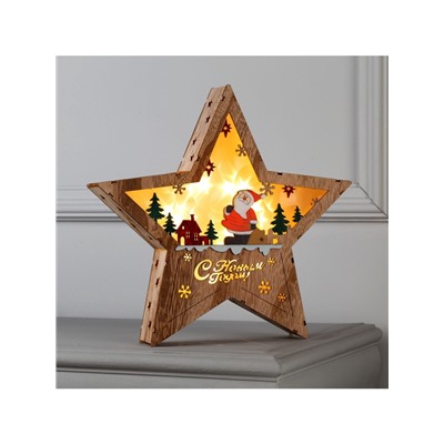 Светодиодная фигура «Дед Мороз в лесу» 30×30×5 см, дерево, батарейки АААх2 (не в комплекте), свечение тёплое белое