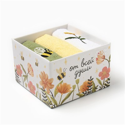 Салфетки махровые «Этель. Пчёлка», 3 шт., 30×30 см, хлопок 100%,