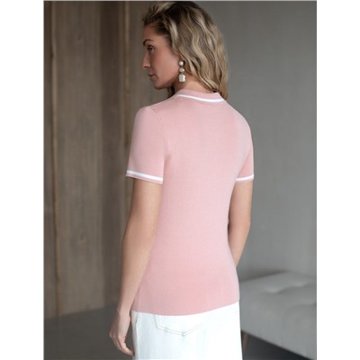 Джемпер с воротником-поло с коротким рукавом тонкой вязки из вискозы