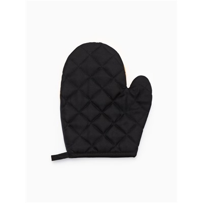 Кухонный набор «Доляна. Котик Борис», чёрный: прихватка, варежка-прихватка