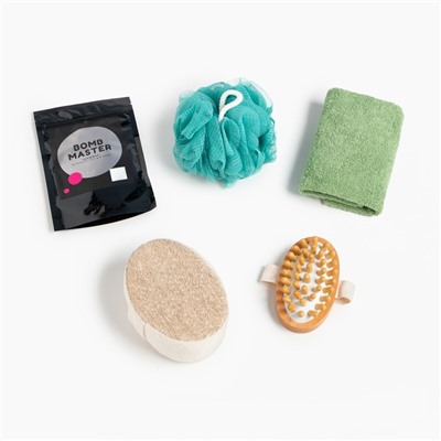 Подарочный набор «Этель» Eucaliptus полотенце 30×60 см, мочалка, массажёр