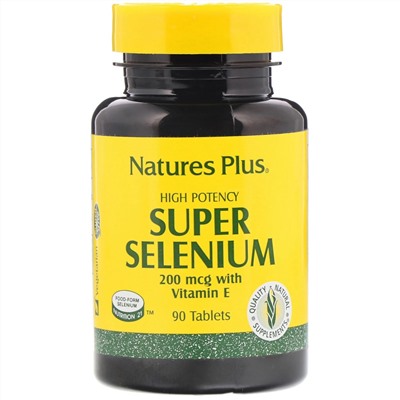 Nature's Plus, Super Selenium, высокоэффективный селен, 200 мкг, 90 таблеток