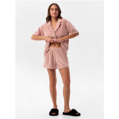 Пижама женская (рубашка, шорты) KAFTAN Plushy, размер 52-54, розовая