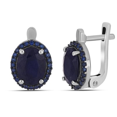 Серьги, 2 сапфир корунд овал 7х9 мм/4.41 ct , наносапфир, Джайв