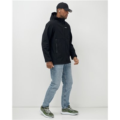 Ветровка спортивная мужская с капюшоном softshell черного цвета 9563Ch