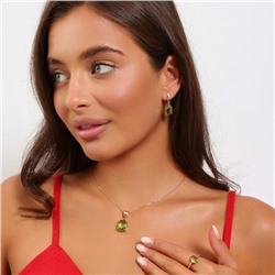 Комплект ювелирной бижутерии коллекция "Дубай" серьги, кулон и кольцо 20 р, покрытие позолота, вставка: фианит, цвет: светло-зеленый, арт.215.511-20