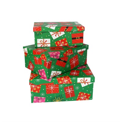 Коробка подарочная Прямоугольная 3 штуки набор Новый год / M10-226 /уп 30/19*13*7.5/ 21*15*8.5/23*16.5*9.5