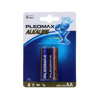 Батарейка алкалиновая Pleomax, AA, LR6-2BL, 1.5В, блистер, 2 шт.